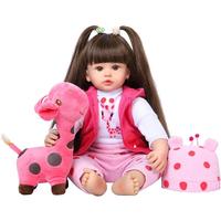 Reborn 24-Inch Baby Doll with Realistic Long Hair, Soft Cloth Body, and Feeding Kit Toys for Children Aged 3+