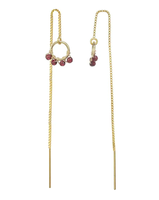 Onda Threader Earrings | Gemstone: Garnet | Metal Color: Gold