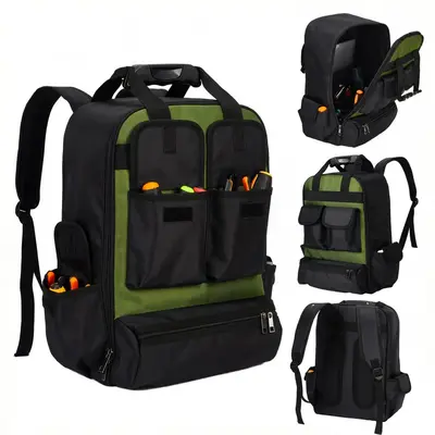 Garvee Tool Backpack, 12L x 9.5W Heavy Duty Large Capacity Waterproof Molded Hard Bottom 1680D Oxford Fabric Padded Straps ...