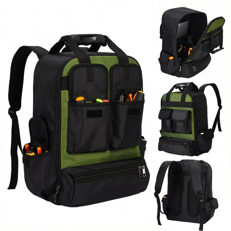 Garvee Tool Backpack, 12L x 9.5W Heavy Duty Large Capacity Waterproof Molded Hard Bottom 1680D Oxford Fabric Padded Straps ...