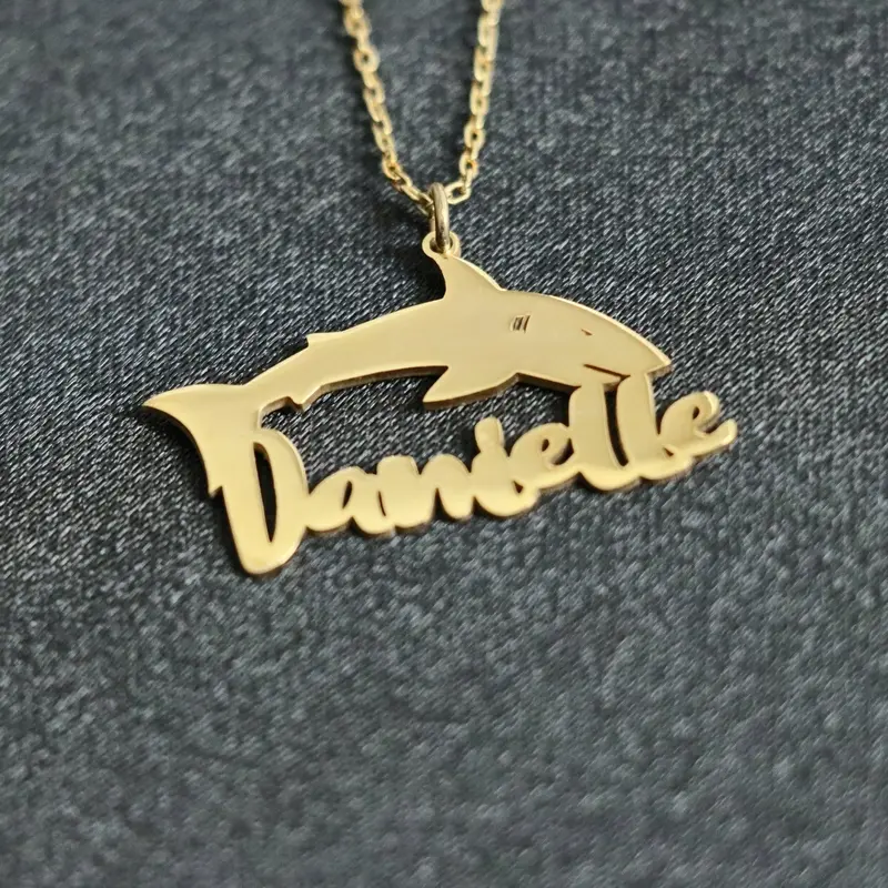 Personalized Shark Name Necklace,Shark Pendant,Ocean Shark Silver Necklace,Blue Shark Name Necklace,Friend Gift,Birthday Gift...