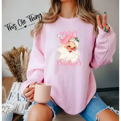 Women's Vintage Santa Sweatshirt - Comfortable Long Sleeve Top for Holidays christmas crewneck soft material round neck heavy...