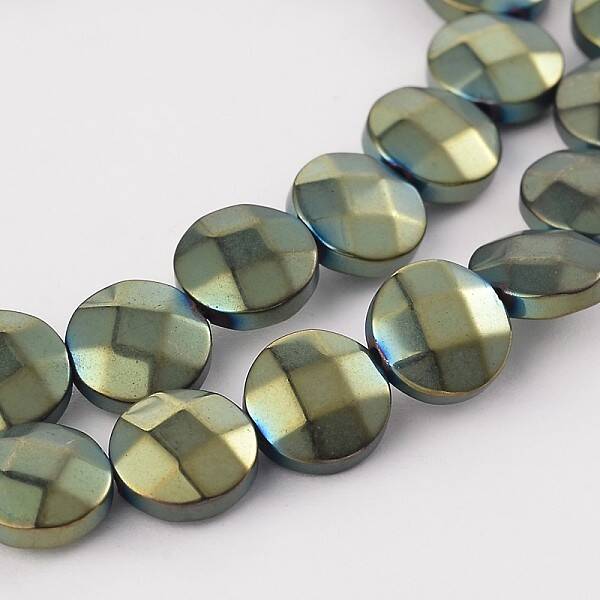 Electroplated Non-magnetic Synthetic Hematite Flat Round Bead Strands