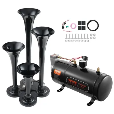 VEVOR Train Horns Kit, 4 Trumpet Air Horn Kit, 150dB Train Horns for Pickup Trucks, 12V 120 psi Air Compressor 0.8 Gal/3 L Ta...