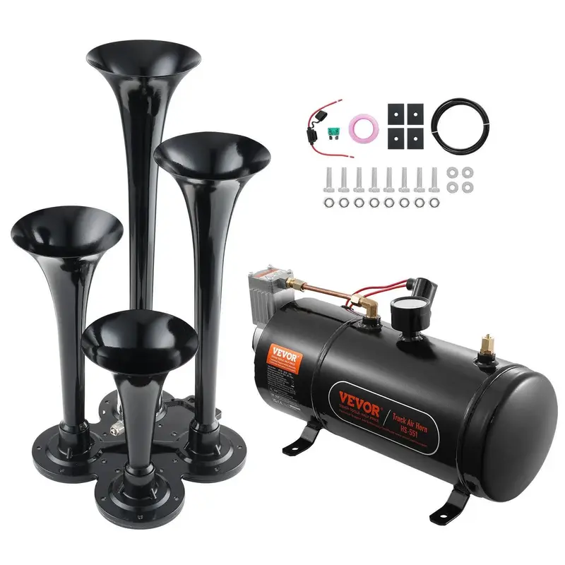 VEVOR Train Horns Kit, 4 Trumpet Air Horn Kit, 150dB Train Horns for Pickup Trucks, 12V 120 psi Air Compressor 0.8 Gal/3 L Ta...