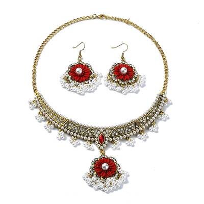 ABS Plastic Pearl & Rhinestone Oval Jewelry Set
