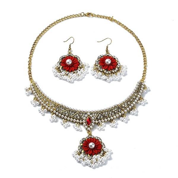 ABS Plastic Pearl & Rhinestone Oval Jewelry Set