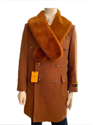 Mens Overcoat -Mens Long Wool Topcoats- Topcoat For Men-Mens DB Overcoat - Double Breasted Topcoat 'Orange' Wool Coat
