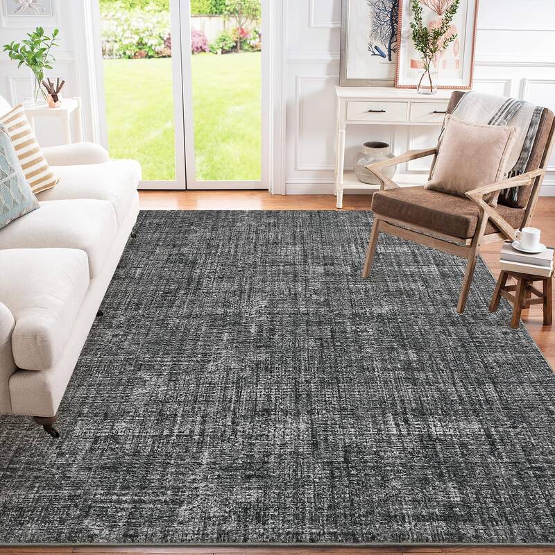 Garvee Large 9x12 Modern Solid Area Rug with Non-Slip Backing and Low Pile, 100% Polyester, Machine Washable, Non-Shedding, S...