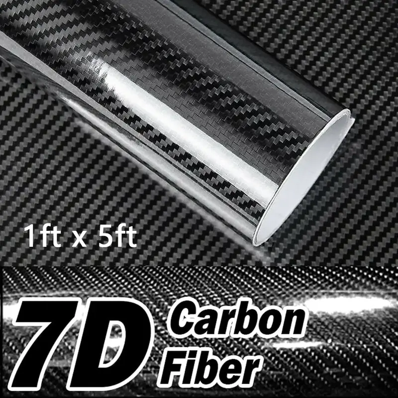 1ft x 5ft 7D Gloss Black Carbon Fiber Car Wrap Vinyl Bubble Free Air Release Adhesive,Car Wrap Film Automotive DIY Decals ( 1...