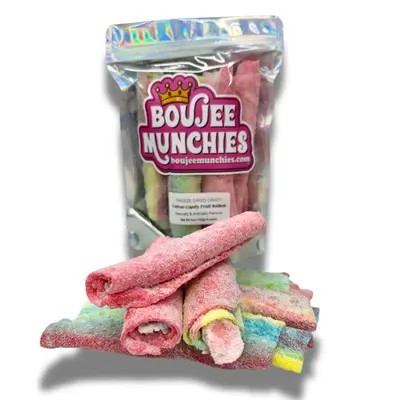 Boujee Munchies Freeze Dried Cotton Candy Rollers - Crunchy Fruit Roll-Ups Coated in Fluffy Cotton Candy Hand-Rolled with Rea...