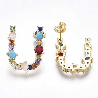 (Jewelry Parties Factory Sale)Brass Micro Pave Cubic Zirconia Ear Studs