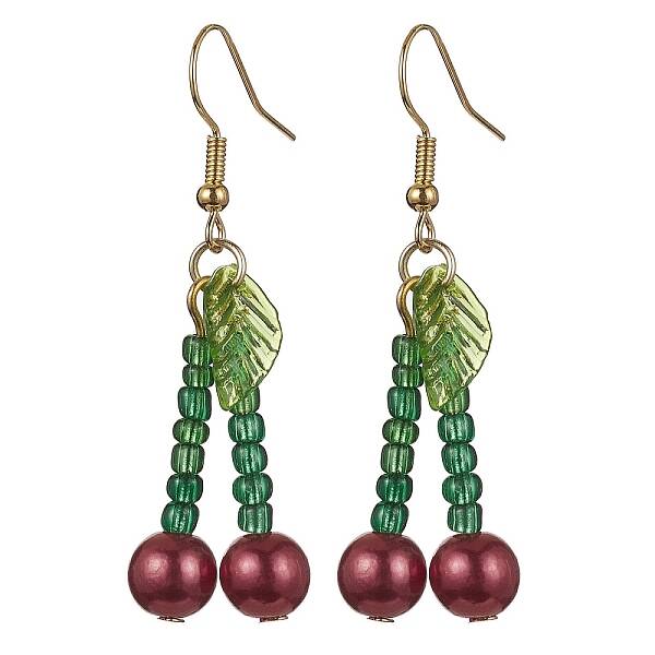 Acrylic & Glass Beaded Cherry Dangle Earrings