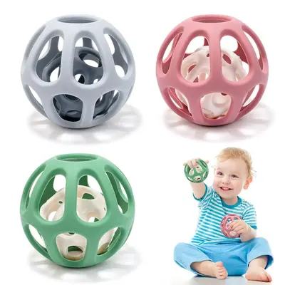 Silicone Baby Teether Ball, 1 Count Hollow Out Massage Teething Ball, Baby Teething Relief Toy, Early Education Grasping Trai...