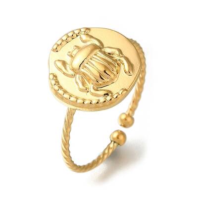 Flat Round with Insect 304 Stainless Steel Open Cuff Ring for Women