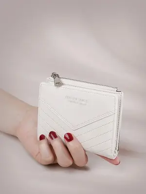 Women's Chevron Pattern Zipper Bifold Wallet, Fashionable Lightweight Multi-functional Short Wallet, Small Card Holder Walle...