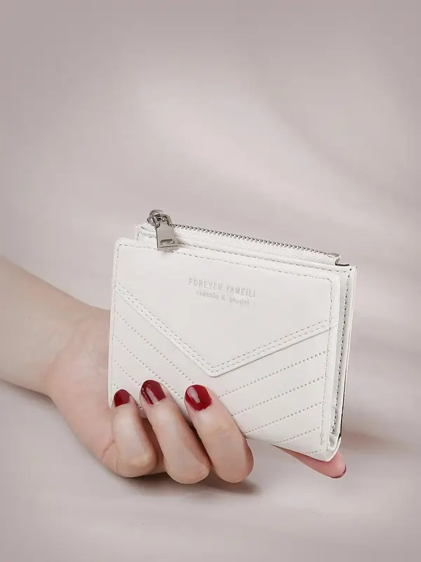 Women's  Chevron Pattern Zipper Bifold Wallet, Fashionable Lightweight Multi-functional Short Wallet, Small Card Holder Walle...