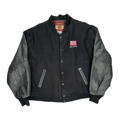 No Spin, American Flag Reed Leather Sportswear Varsity Jacket - 2XL Black Wool Blend