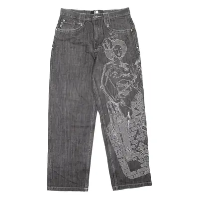 KARL KANI Embroidered Mens Jeans Grey Relaxed Tapered W34 L34