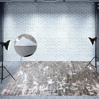 Aperturee Winter Snowy Brick Texture Fabric Floor Backdrop - Aperturee