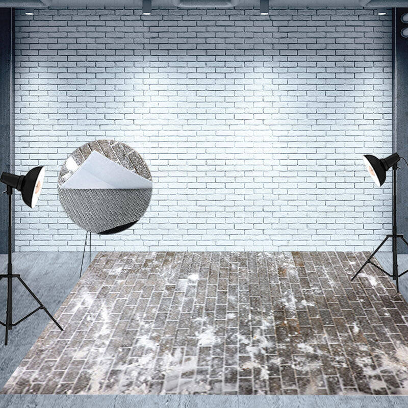 Aperturee Winter Snowy Brick Texture Fabric Floor Backdrop - Aperturee