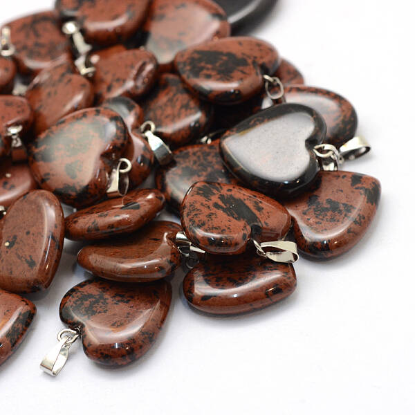 Heart Natural Mahogany Obsidian Pendants