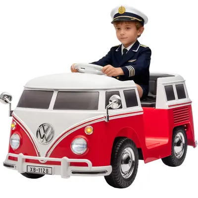 Garvee Volkswagen Licensed Electric Ride-On Bus for Kids - 6V Battery, LED Headlights, Music, Horn, Cup Holder, Pedal Control...