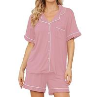 Womens Button Down Pajamas Set Short Sleeve Sleepwear Bride Soft Pj Lounge Sets