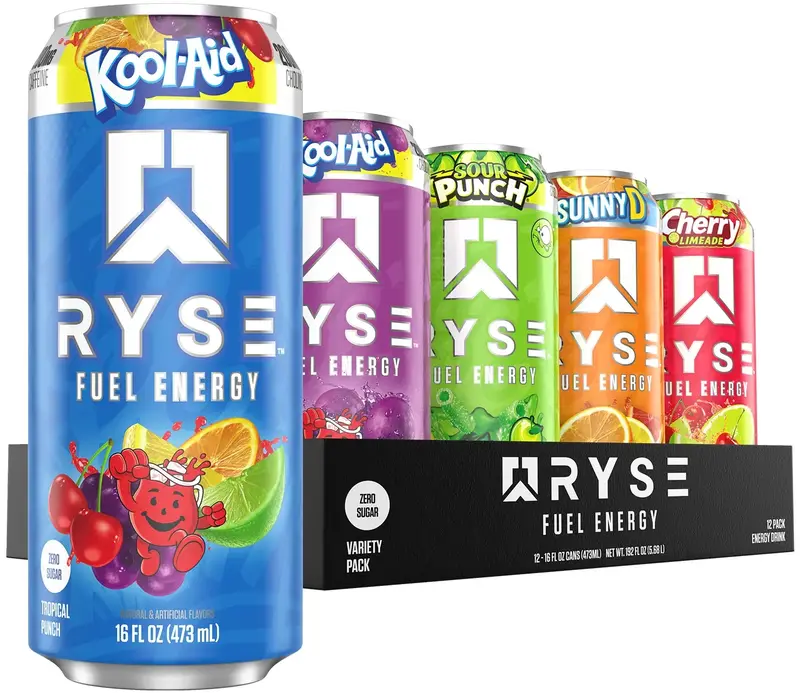 RYSE Fuel Energy Drink - Pack of 12 - 200mg Natural Caffeine, Taurine and Choline for Focus and Energy - Sugar-Free and Vegan...