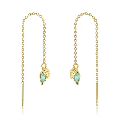 14K Gold Crystal Leaves Drop Earrings