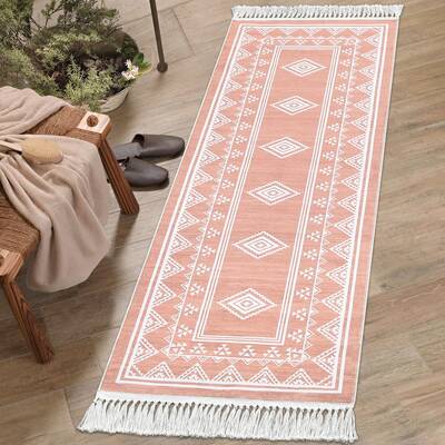Garvee Boho Washable Runner Rug, Non-Slip Moroccan Tribal Carpet with Tassels, Stain-Resistant Farmhouse Geometric Floor Cove...