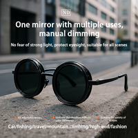 Adjustable Tint Polarized Round Sunglasses – ND9 Stepless Dimming, 1-9 Gears, UV Protection Eyewear for Men