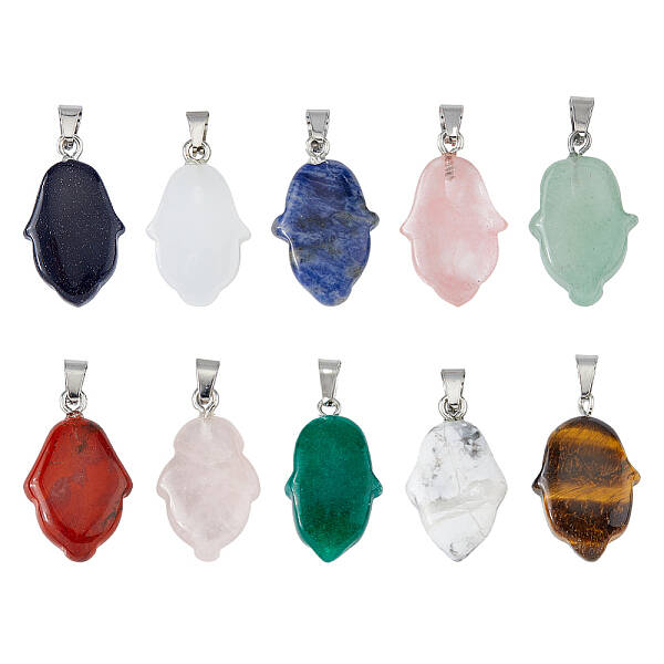 10Pcs 10 Styles Mixed Gemstone Pendants