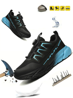 Women's steel-toe sports non-slip work shoes, made of breathable mesh material, with a rotary knob lace system, featuring ant...