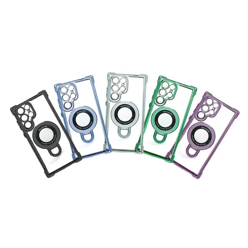 Ngangee for Samsung Galaxy S24 Ultra Four Corners Case with Magnetic Ring Stand Casing Screen Protector Casing Screen Protect...