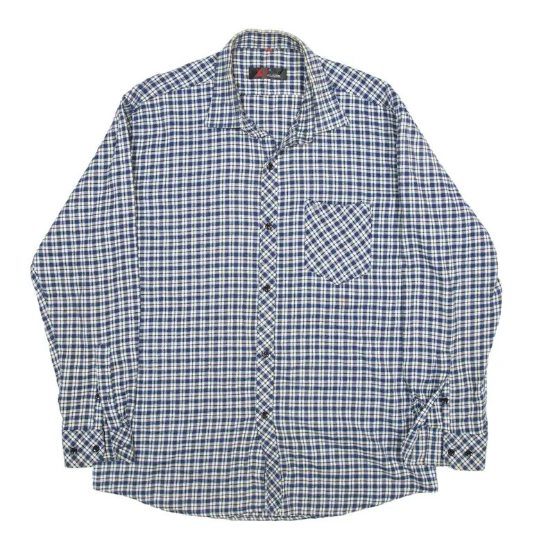 ALAPIN Flannel Shirt Blue Check Long Sleeve Mens L