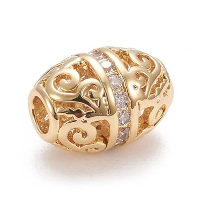 Brass Micro Pave Clear Cubic Zirconia Beads