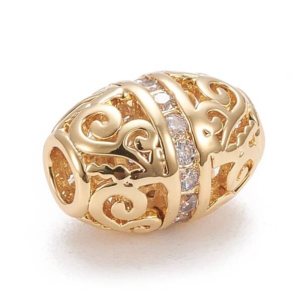 Brass Micro Pave Clear Cubic Zirconia Beads