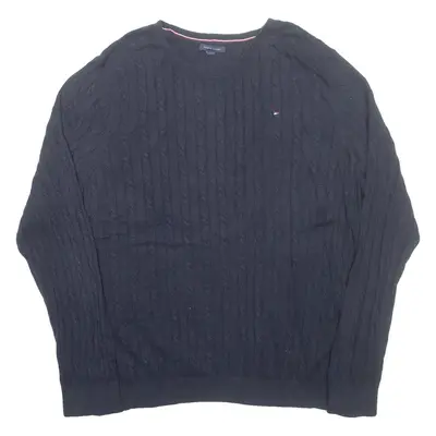 TOMMY HILFIGER Mens Jumper Blue Cable Knit 2XL