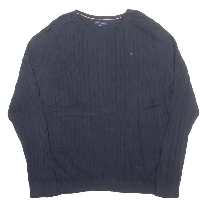TOMMY HILFIGER Mens Jumper Blue Cable Knit 2XL