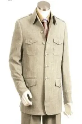 Canto Men's Wool-Feel Fashion Suit - Military 2-Piece