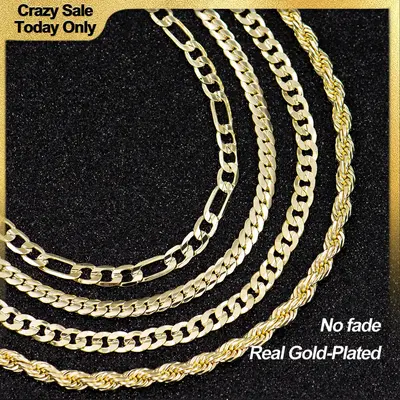 Holylegend 14K Real Gold-Plated Rope,Miami, Figaro,Cuban Necklace Chain 24 Inches Long,Tarnish-Free, 8mm/10mm Width, Secure C...