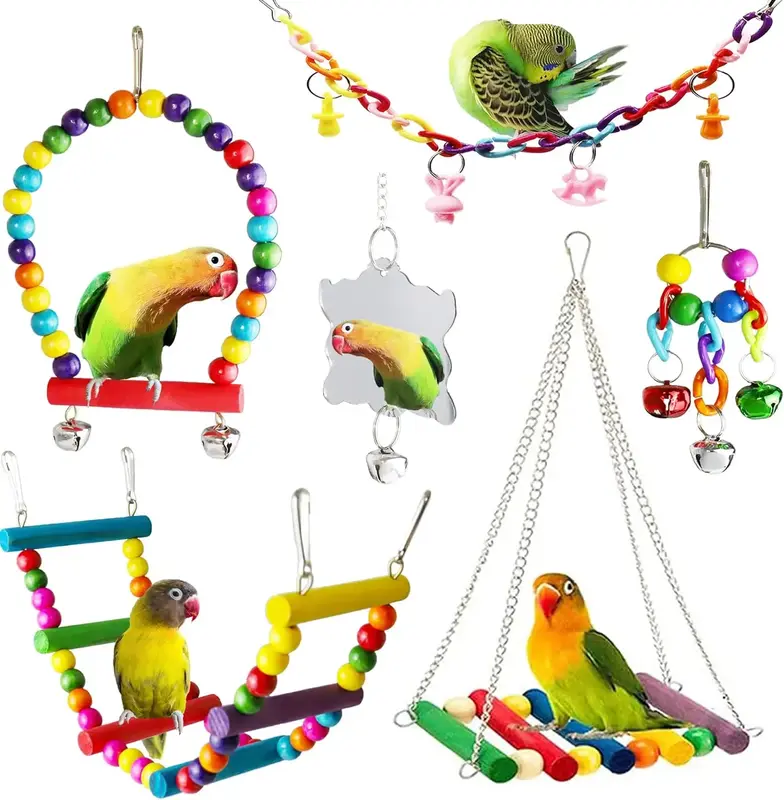 EVERBETTERUS Bird Parakeet Cockatiel Toys Birds Cage Accessories Swing Climbing Ladders Wooden Perch Toy for Conures Finche B...
