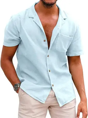 Hawaiian Floral Beach Shirts (US Only), Light Blue / L