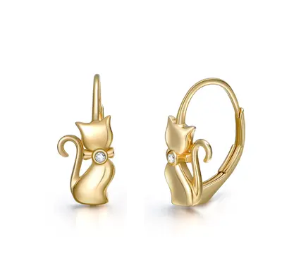 14K Gold Cubic Zirconia Cat Hoop Earrings