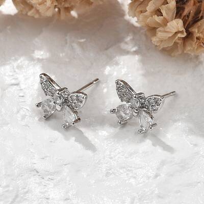 Brass Micro Pave Clear Cubic Zirconia Stud Earrings