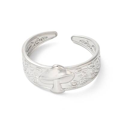 Non-Tarnish 304 Stainless Steel Mushroom Open Cuff Ring for Women