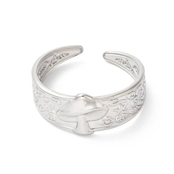 Non-Tarnish 304 Stainless Steel Mushroom Open Cuff Ring for Women