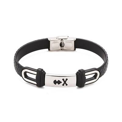 201 Stainless Steel Rectangle Link Bracelet with PU Leather Cord for Men Women