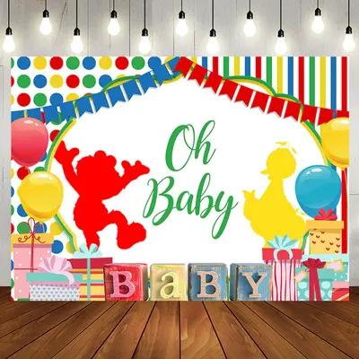 Oh Baby Cute Doll Stripes Dots Baby Shower Backdrop